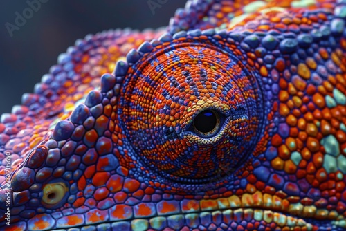 Vibrant close-up of chameleon showcasing its adaptability and unique color-changing abilities, digital art