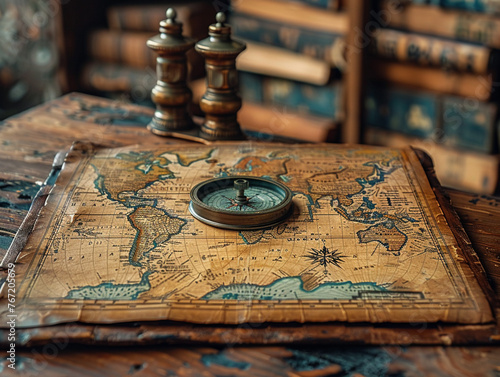 Vintage map and compass photo