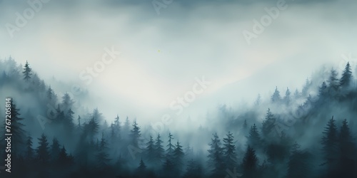 A tranquil morning mist over a gradient background, transitioning from pale turquoise to deep navy blue, offering a serene canvas for artistic expression.