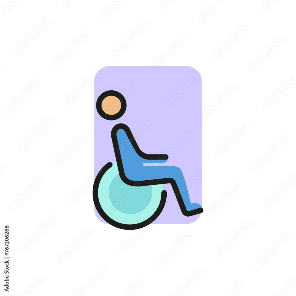 Line icon of man with disability sign. Disabled person parking sign, restroom sign, seat for disabled. Disabled people concept. Can be used for web pictograms, design and application icons Line icon of man with disability sign. Disabled person parking sign, restroom sign, seat for disabled. Disabled people concept. Can be used for web pictograms, design and application icons