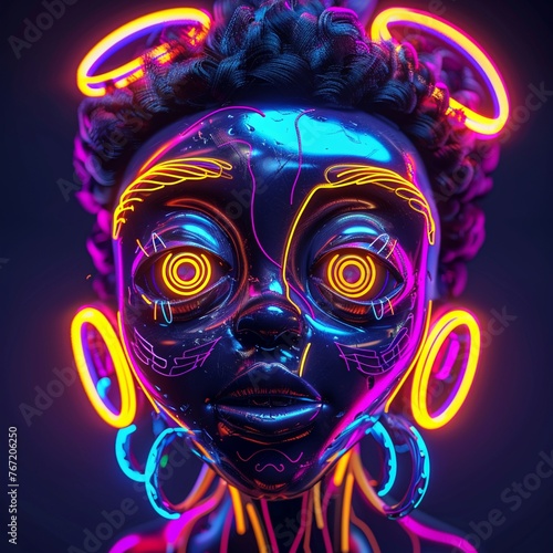 Character with a neon y2kinspired face displaying a wideeyed expression in a cartoonish 3D illustration , unique photo