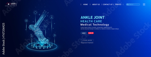 Ankle joint bone health care. Diagnose disease with technology artificial intelligence. Medical website template layout design. Banner for medical ads online social media. Vector.