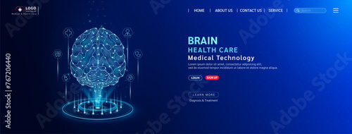Brain health care. Diagnose disease with technology artificial intelligence. Medical website template layout design. Banner for medical ads online social media. Science medicine business. Vector.