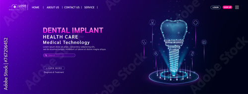 Dental implant health care. Diagnose disease with technology artificial intelligence. Medical website template layout design. Banner for medical ads online social media. Vector.