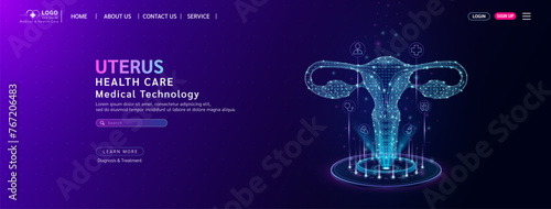 Female uterus health care. Diagnose disease with technology artificial intelligence. Medical website template layout design. Banner for medical ads online social media. Vector.
