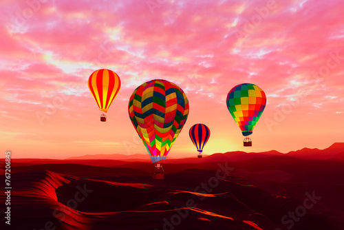 Enthralling Sunset Hot Air Balloon Flight Above the Expansive Desert Landscape