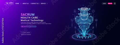 Sacrum bone health care. Diagnose disease with technology artificial intelligence. Medical website template layout design. Banner for medical ads online social media. Vector.