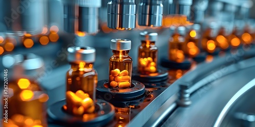Manufacturing of Pharmaceutical Vials on a Production Line in a Pharmaceutical Factory. Concept Pharmaceutical Industry, Vial Manufacturing, Production Line, Pharmaceutical Factory, Quality Control
