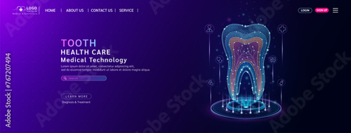 Tooeh health care. Diagnose disease with technology artificial intelligence. Medical website template layout design. Banner for medical ads online social media. Science medicine business. Vector.