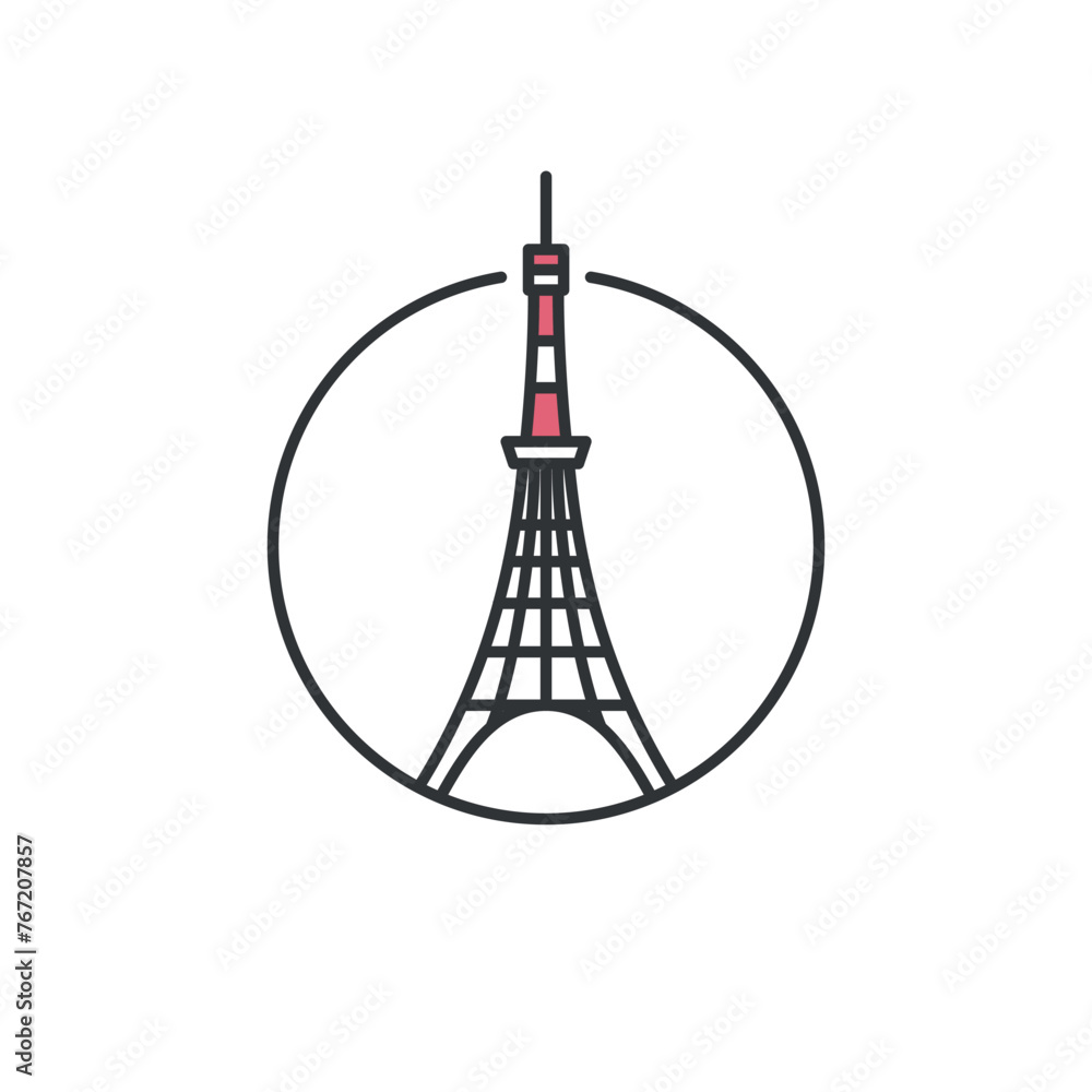 Fototapeta premium Japan Radio Tower. Communication and observation tower in Shiba-koen district of Minato, Tokyo, Japan. Sightseeing tourist destination. Symbol of Tokyo. 