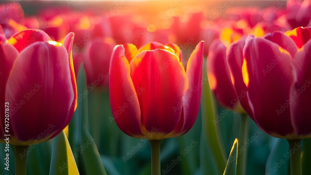 Soft light illuminating close up red tulip flower, mobile screen