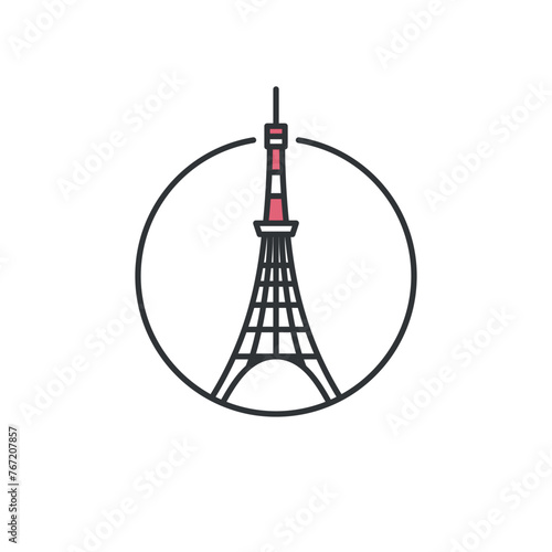 Japan Radio Tower. Communication and observation tower in Shiba-koen district of Minato, Tokyo, Japan. Sightseeing tourist destination. Symbol of Tokyo.  