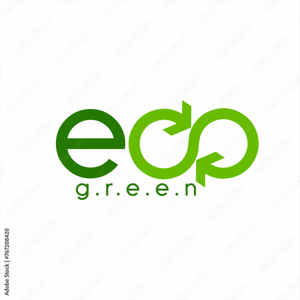 Eco green vector logo design with recycling concept. Illustration of the word eco green with an infinity symbol and an arrow. Eco green vector logo design with recycling concept. Illustration of the word eco green with an infinity symbol and an arrow.
