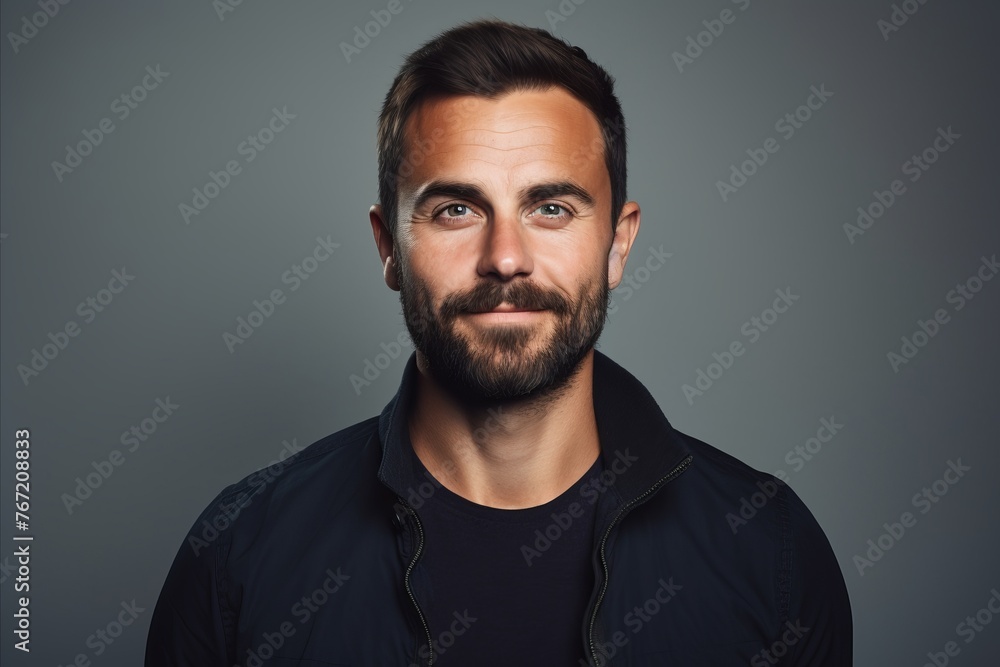 Portrait of a handsome young man with beard and mustache. Studio shot.