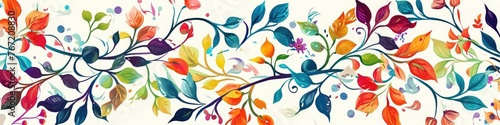 a seamless, abstract floral vine pattern adorned with a diverse and harmonious array of colors.