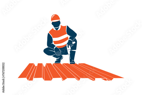 Worker Squatting Posing Holding a Drill