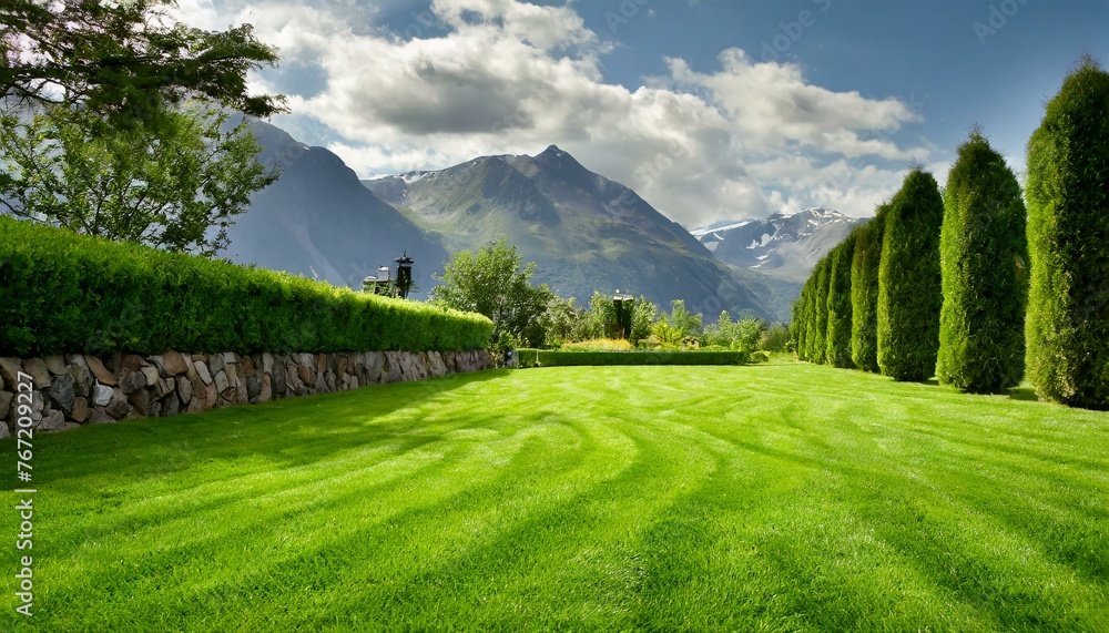 Landscape in summer with a green manicured lawn Landscape in summer with a green manicured lawn