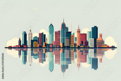 A flat vector city skyline illustration of Detroit, Michigan, USA. photo