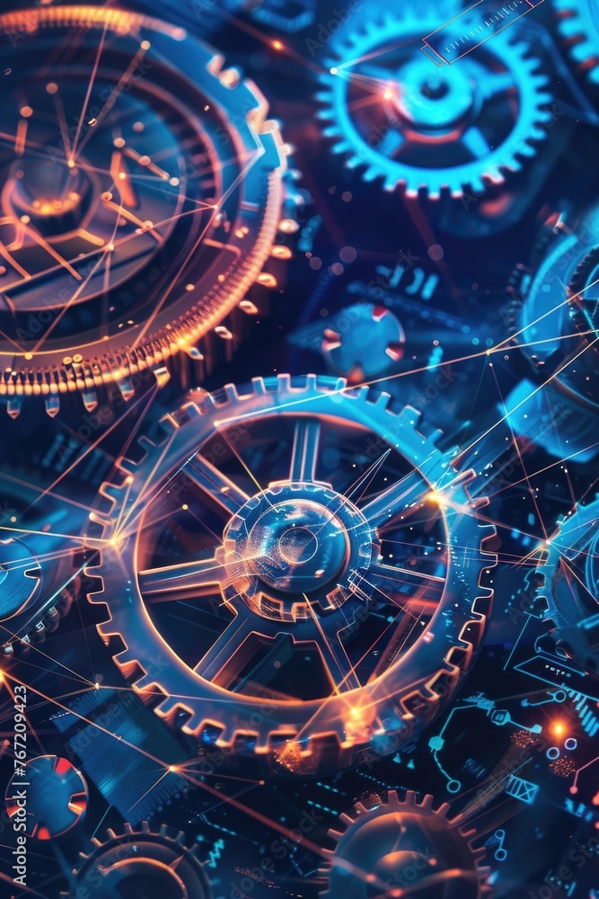 Seamless blend of gears in computing, set on dynamic data connections background Seamless blend of gears in computing, set on dynamic data connections background