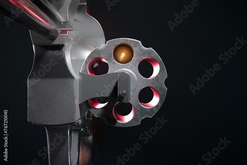 Obraz na płótnie Detailed View of a Loaded Revolver Cylinder Highlighting a Lone Bullet w salonie