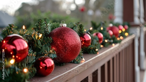 Festive Porch Decorated With Christmas Lights and Ornaments
