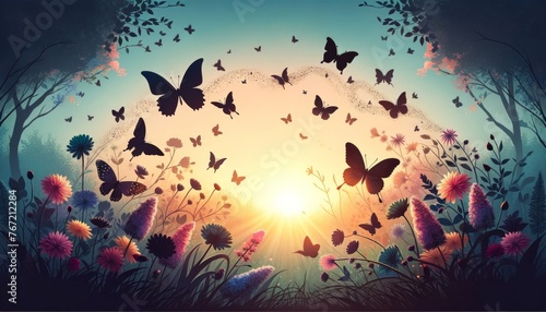 Colorful Butterfly Garden with Flowers and Sunlight