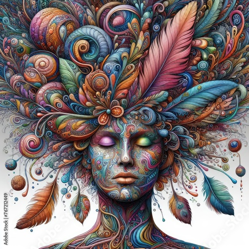 Colorful Psychedelic Art of a Woman with Intricate Head Design
