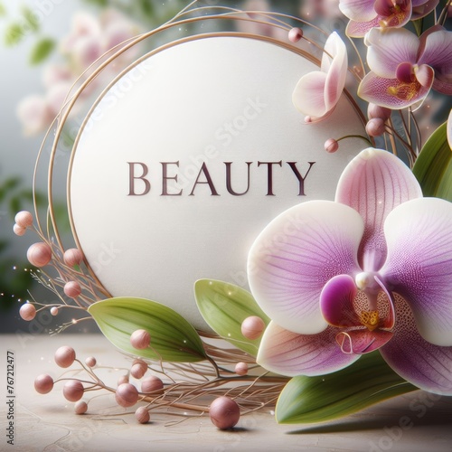 Floral Beauty Sign with Orchids and Decorative Elements