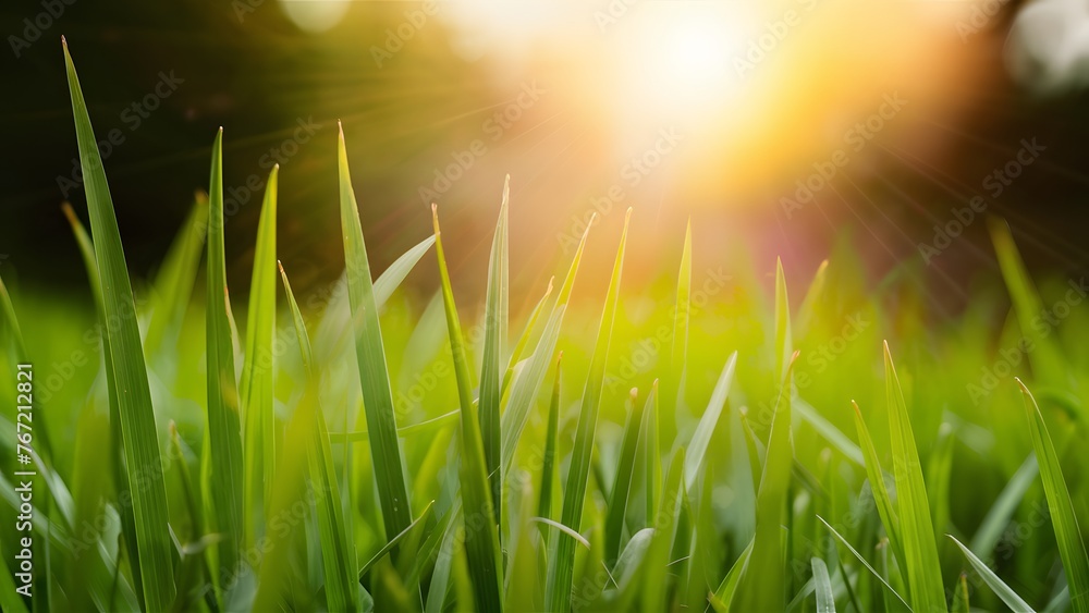 Spring summer background captured in close up macro, featuring grass and sun
