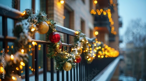 Christmas Wreath Hanging on Railing