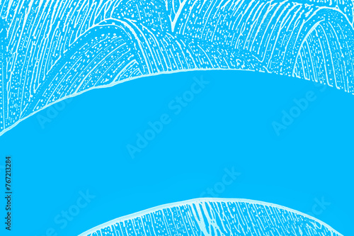 soap foam on window glass with clear wiped stripe, blue background
