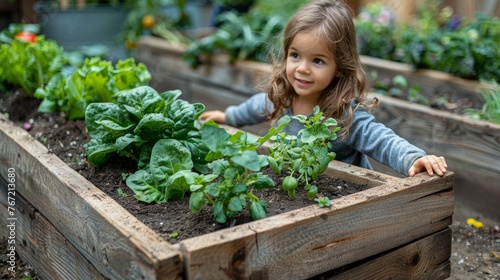 Little Girl Standing in Lush Garden