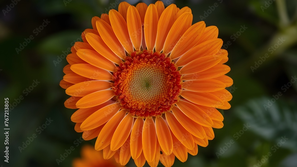 StockImage Close up shot highlights bright vibrant orange gerber daisy bloom