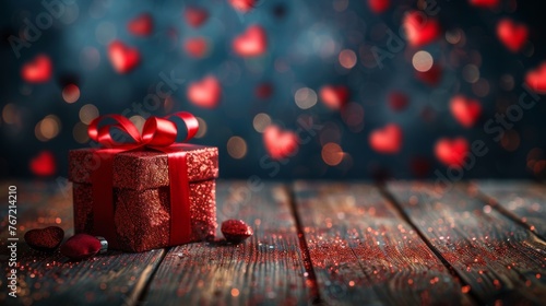 Red Gift Box on Wooden Table