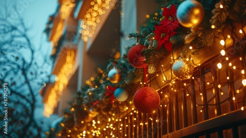Christmas Lights Adorning Building Fence