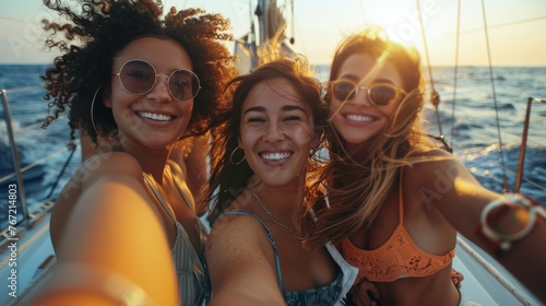 Three Girls Riding on Boat in the Ocean