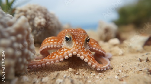 Exploring marine life close up of octopus, showcasing ocean and sea inhabitants
