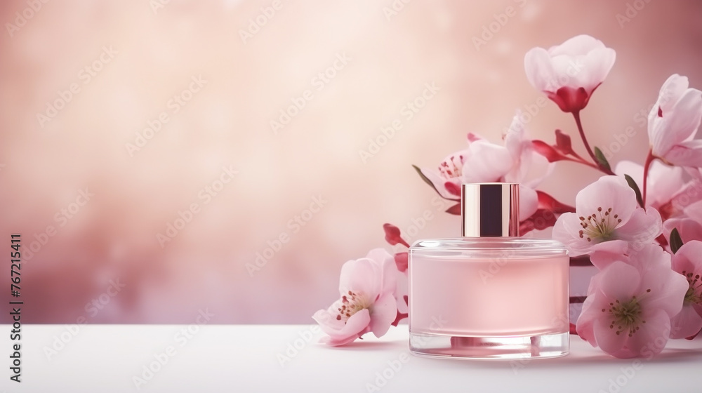 Pink natural pastel cosmetic mockup Banner with cream jar, container, serum bottle, dry flowers and leaf Shadows effect Skin Care beauty concept Pink natural pastel cosmetic mockup Banner with cream jar, container, serum bottle, dry flowers and leaf Shadows effect Skin Care beauty concept