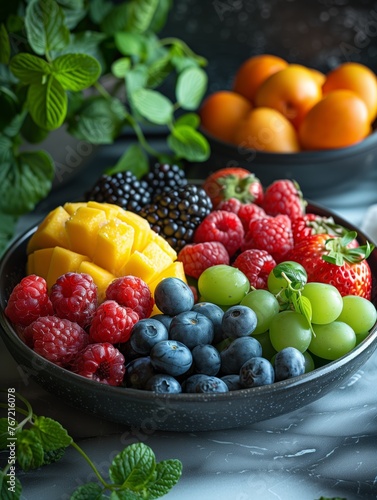 Top view  healthy food  vegetables  and fruits on a black wooden background.