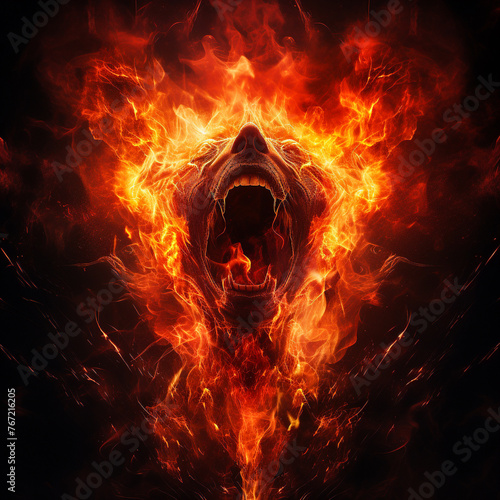 Abstract flame screaming in the darkness scene