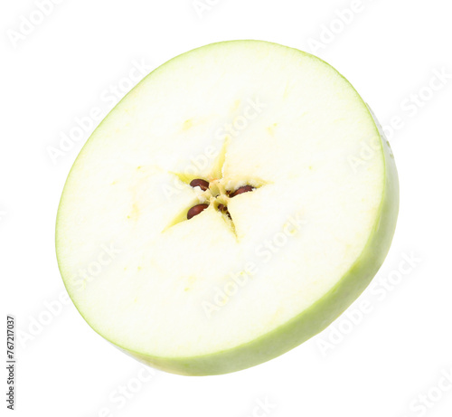 Piece of ripe green apple isolated on white