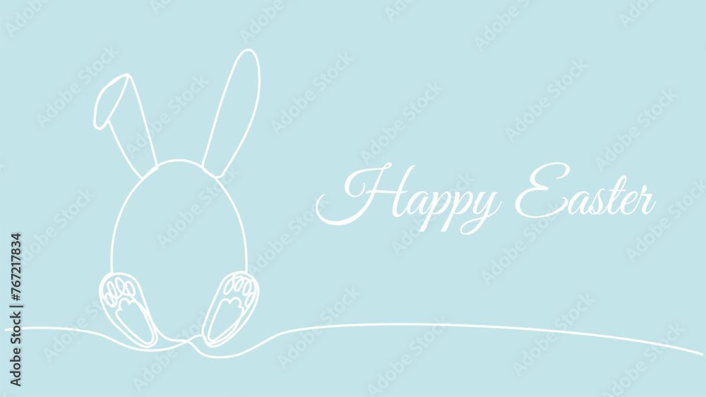Egg with bunny ears in continuous one line art style. Happy Easter concept. Simple vector illustration