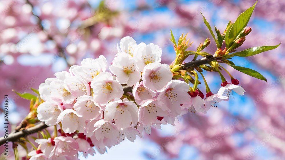 Subject Isolated white background highlights branch of Japanese cherry blossom Subject Isolated white background highlights branch of Japanese cherry blossom