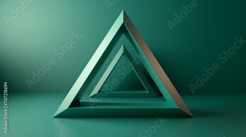 Green triangles in a minimalistic design form an abstract background with a soft shadow, embodying a modern art style.