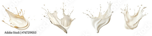 Collection of milk splashes isolated on transparent or white background