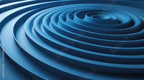 Concentric Blue Rings with Ripple Effect. 3D Render Illustration of Minimalistic Geometric Circle Patterns in Abstract Background