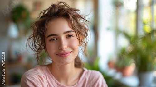 Woman in Red Top Smiling