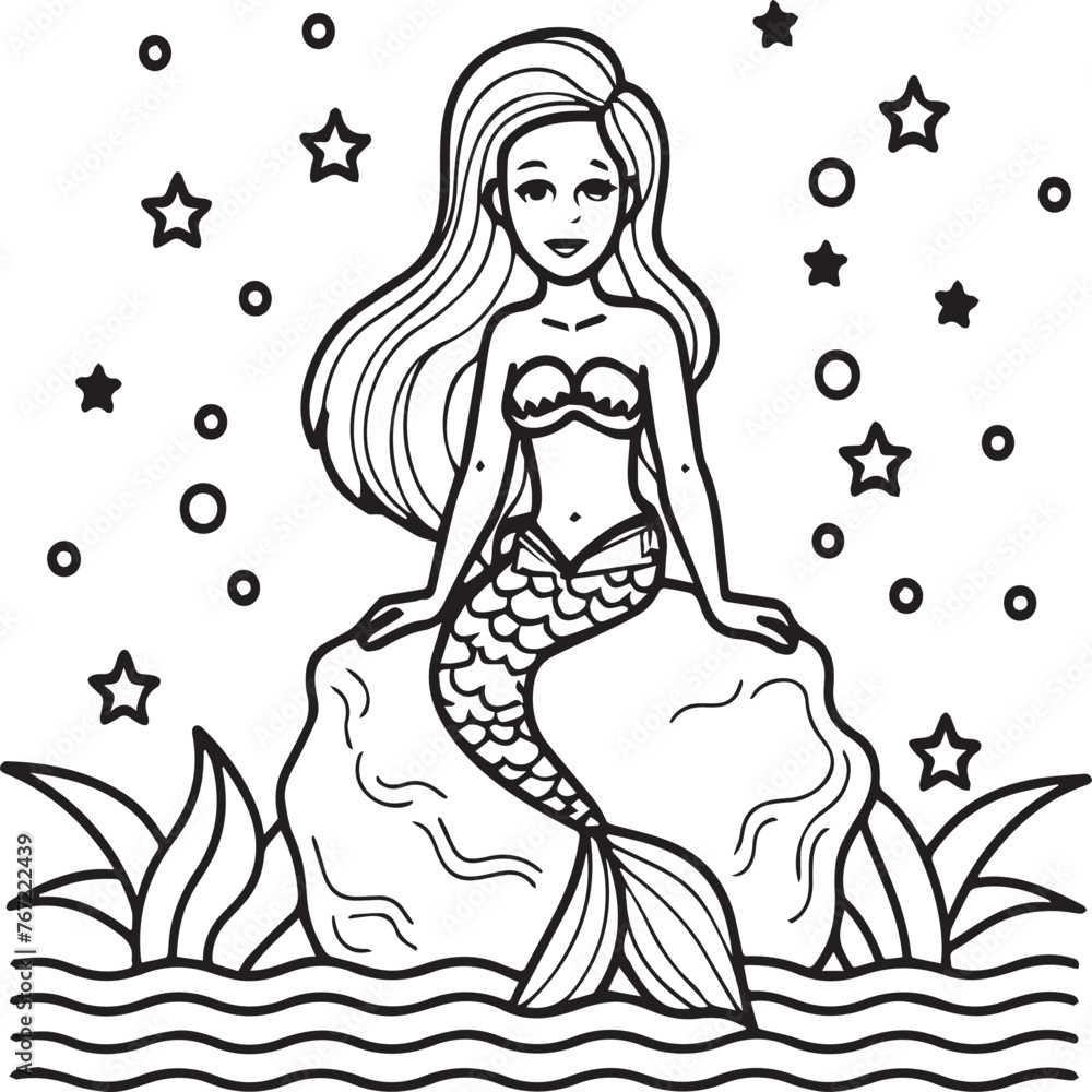 Mermaid coloring pages for coloring book. Mermaid outline vector