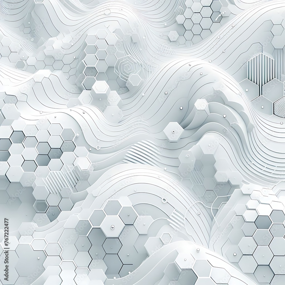 Abstract white hexagonal shapes seamlessly background for social media post with different shapes and textures  - obrazy, fototapety, plakaty 