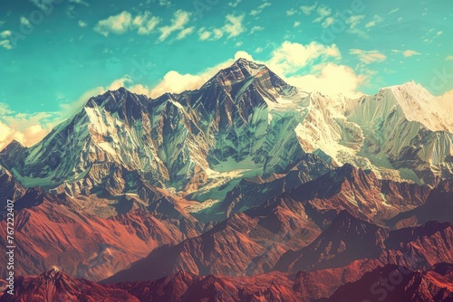 Retro Himalaya Mountains Instagram Filter with Hipster Vibes and Abstract Background